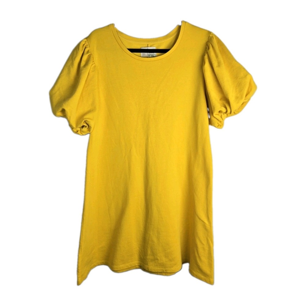 Saturday Sunday by Anthropologie Yellow Puff Sleeve Sweatshirt Tunic Dress Large
